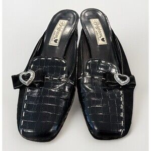 Brighton Geneva Leather Slide Heels Black Women’s Size 8M